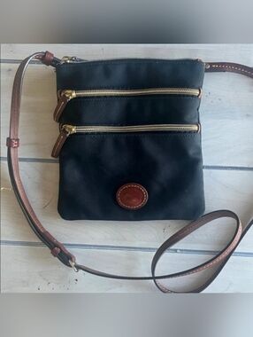 Dooney & Bourke Black Nylon Crossbody with Brown Leather Trim and Strap